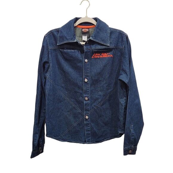 Harley Davidson Boys Denim Button Up Long Sleeve Logo Shirt Jacket, XL/20 - Picture 1 of 12